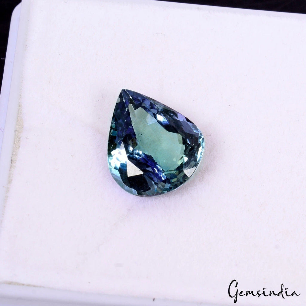 Blue Purple Tanzanite Premium Pear Cut 5.6Ct, Rare D Block AAA Flawless Gemstone