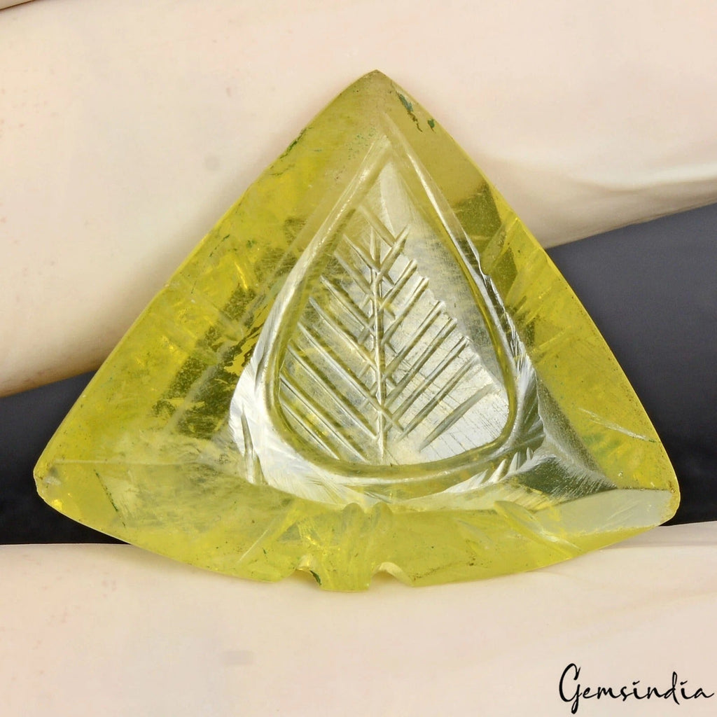 48.20Ct Natural Untreated Yellow Citrine Trillion Carving Gem For Making Jewelry