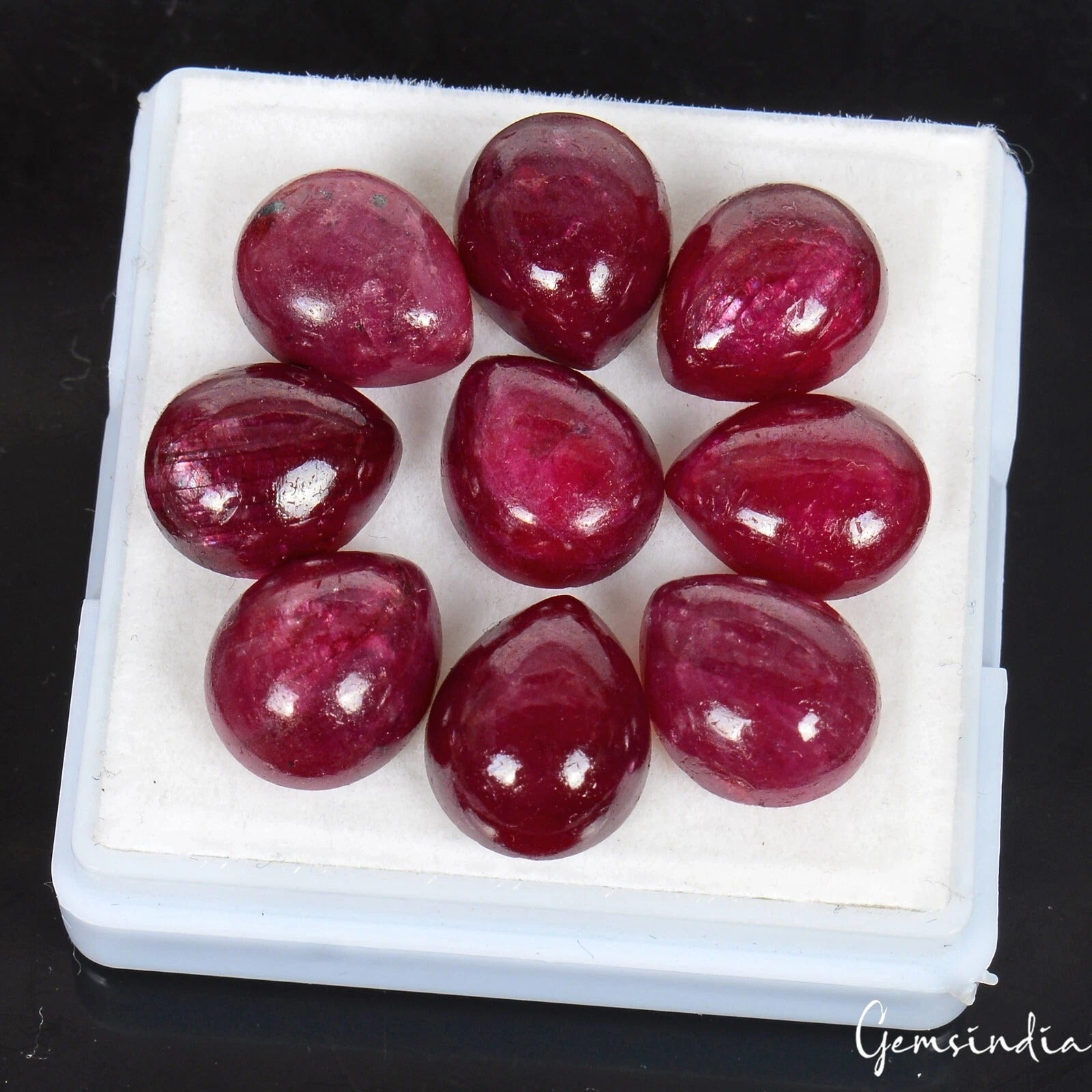 Ruby Lot, Cabochon, Color Enhanced, Red — 9 Pieces, 11x9mm, 60.90 Ct
