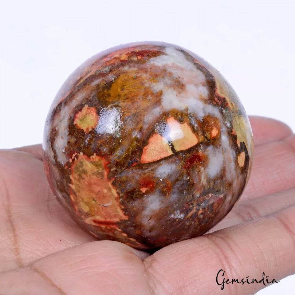 660 Cts Natural Untreated Ocean Jasper Healing Huge Gem Sphere Ball With Stand
