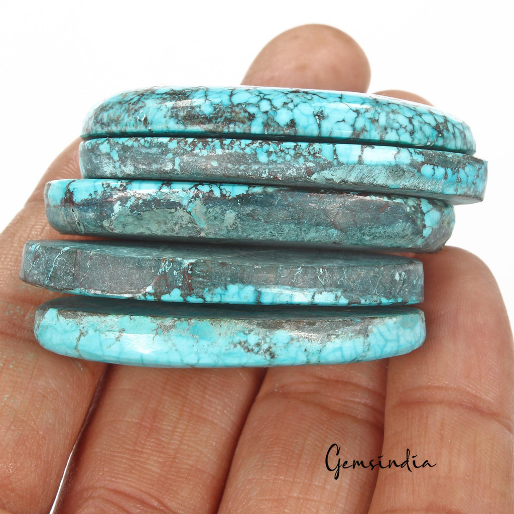 440 Ct/5 Pcs Natural Spiderweb Blue Turquoise Oval Cabochon Loose Gemstone Lot