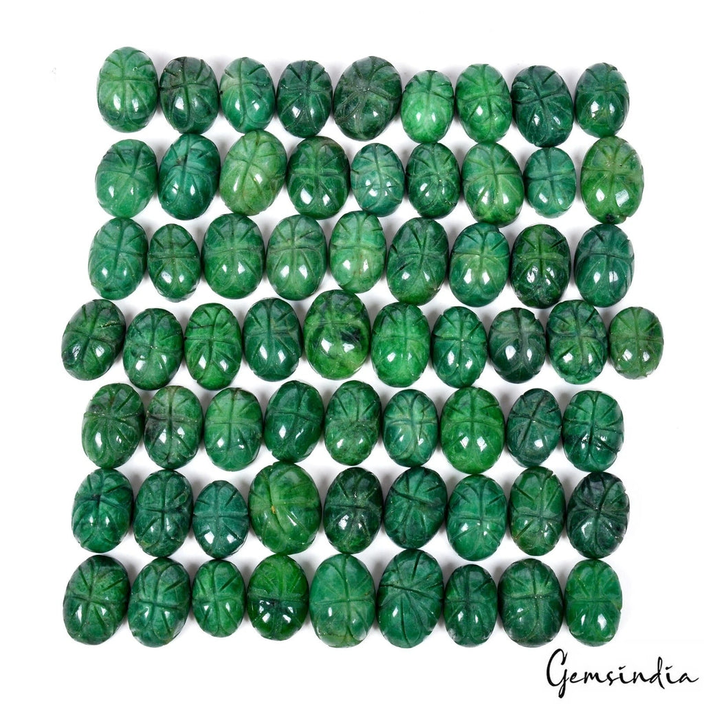 850 Cts/64 Pcs Natural Brazilian Dark Green Emerald Oval Carved Gems For Jewelry