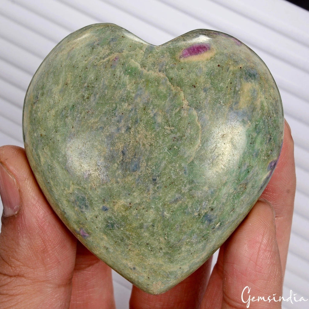 100% Natural Red Green Ruby Zoisite Heart Cab Loose Gemstones 990 Cts 68x65x31mm