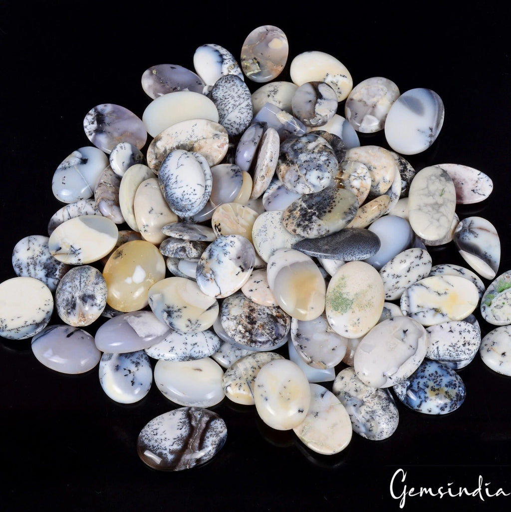 100 Pcs Natural Dendrite Opal Mix Shape Cabochon Loose Gemstones 3000 Ct/19-39mm