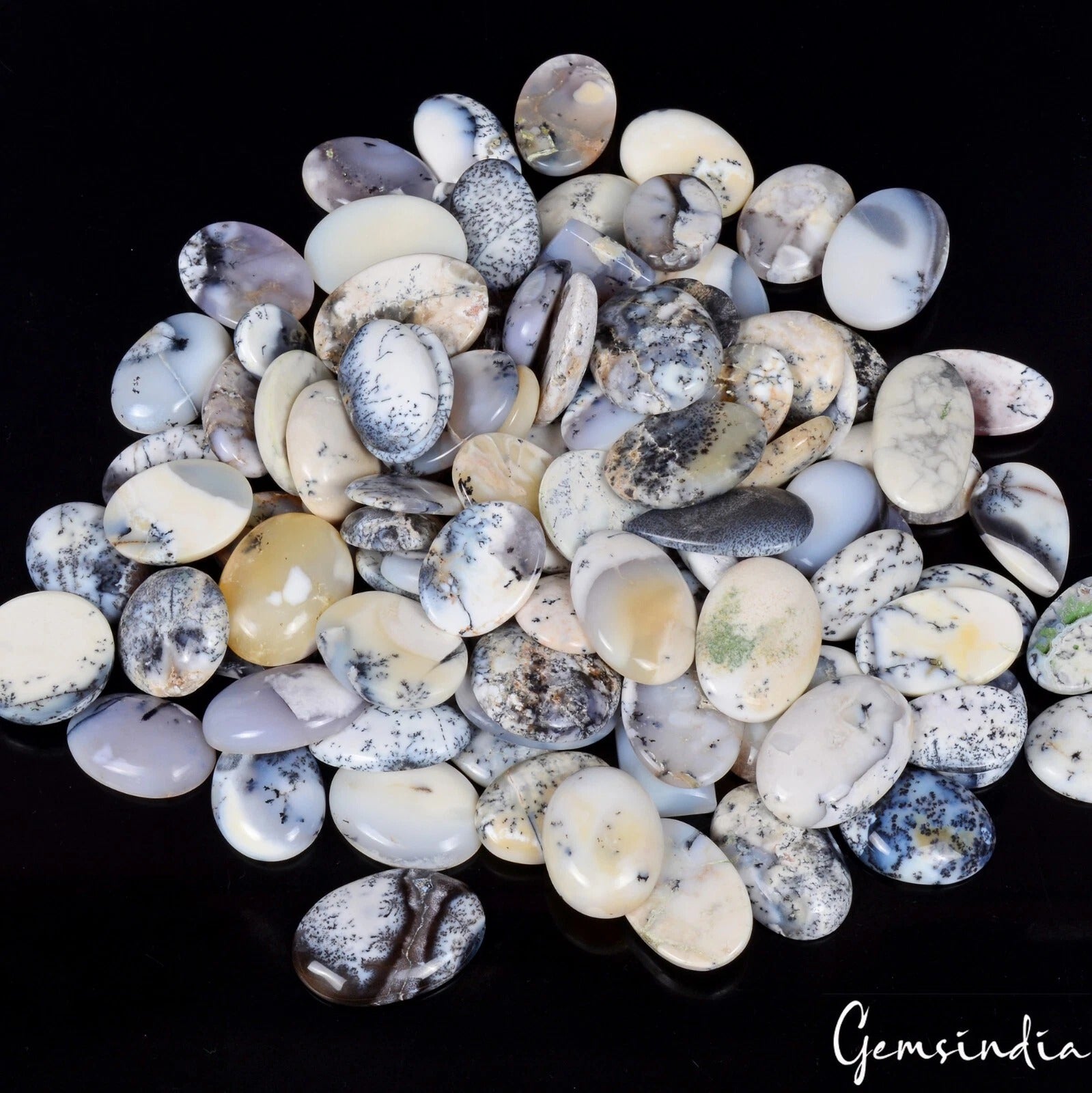 100 Pcs Natural Dendrite Opal Mix Shape Cabochon Loose Gemstones 3000 Ct/19-39mm