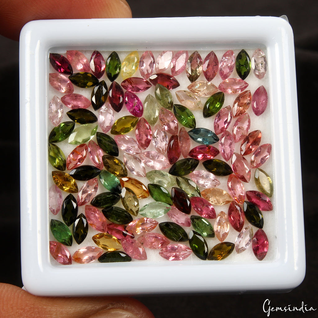102 Pcs Natural Tourmaline 5x2.5mm Marquise Cut Multi Color Loose Gemstones Lot