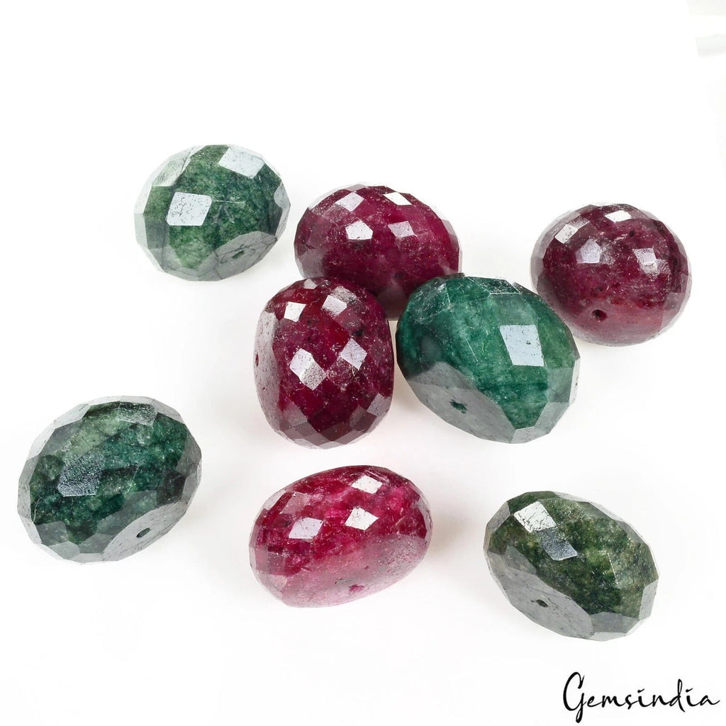 25-30mm Genuine Natural Red Ruby Green Emerald Round Cut Loose Beads Gemstones