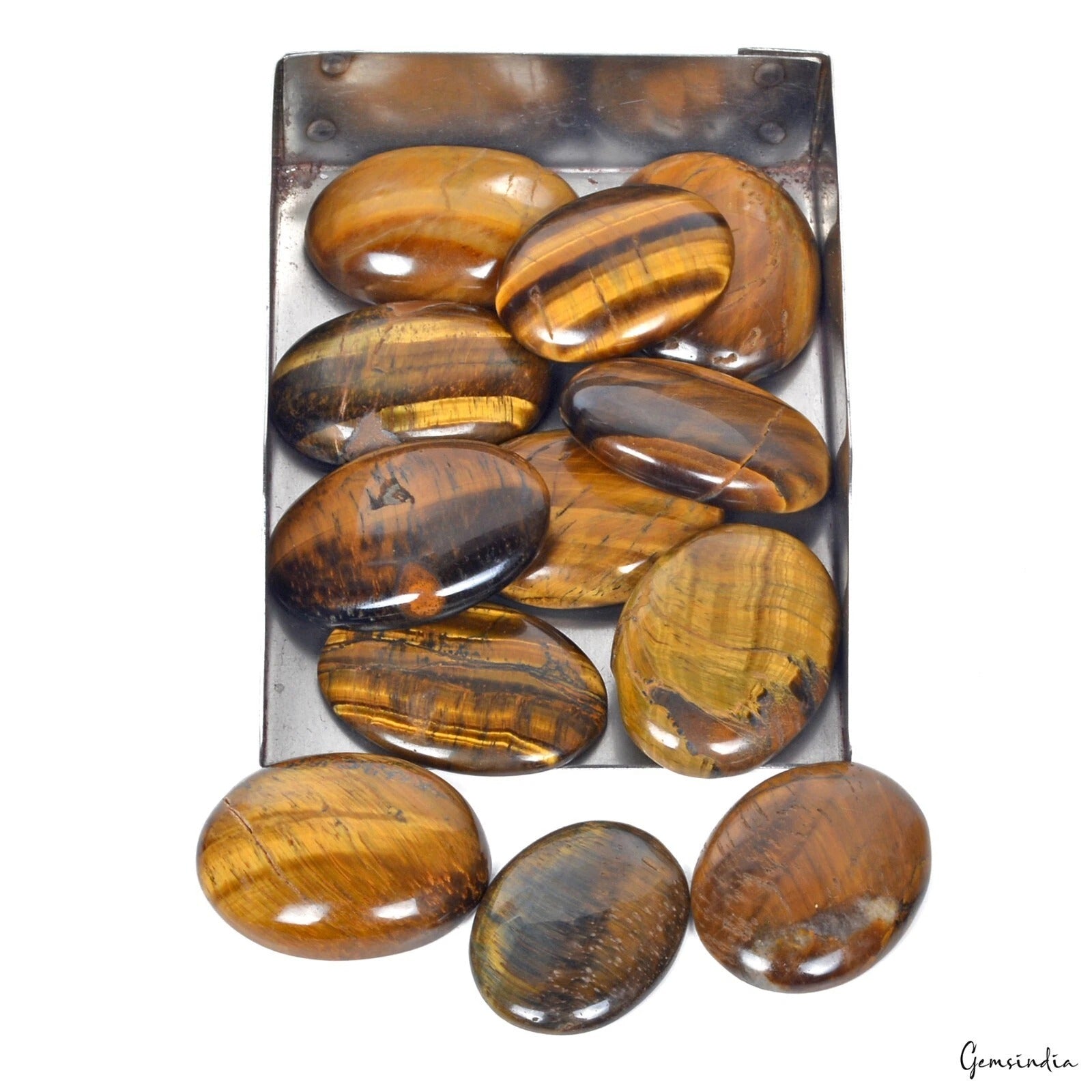 Tiger Eye Lot, Cabochon, Untreated, Brown — 12 Pieces, 30mm to 37mm, 690 Ct, Madagascar