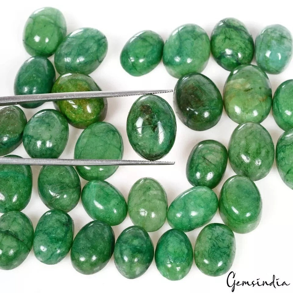 300 Cts/30 Pcs Natural Brazilian Green Emerald Oval Cab Loose Gems For Jewelry