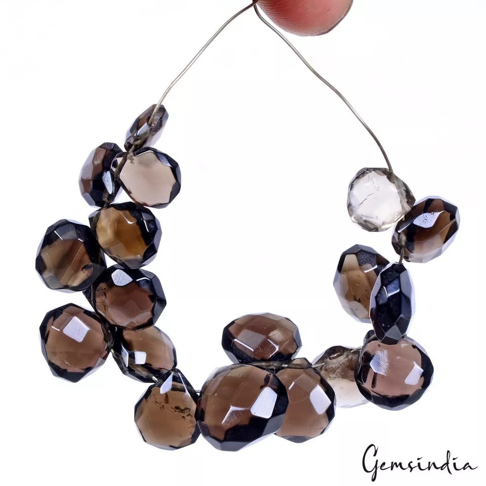 88.50 Cts/18 Pcs Natural Untreated Smoky Quartz Pear Beads Briolette Loose Gems