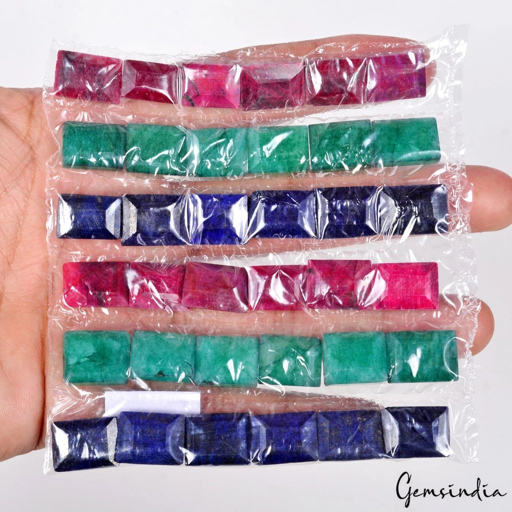 470 Ct/36 Pcs Natural Ruby Emerald Sapphire Baguette Cut Loose Gemstones Lot