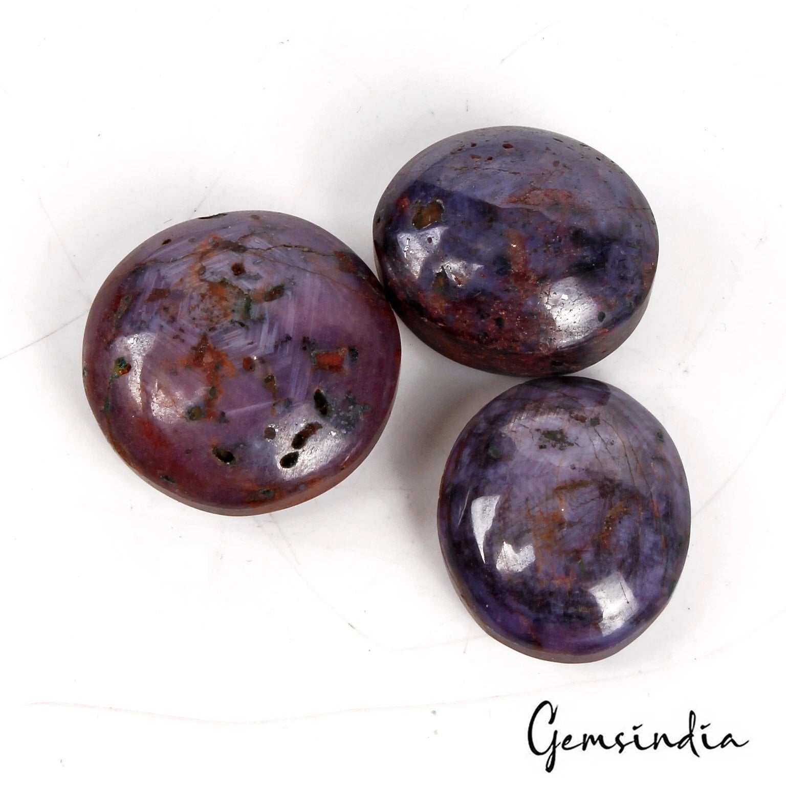 270 Ct Natural Untreated Purple Star Ruby Mix Cab Gemstone Lot 3 Pc For Jewelry