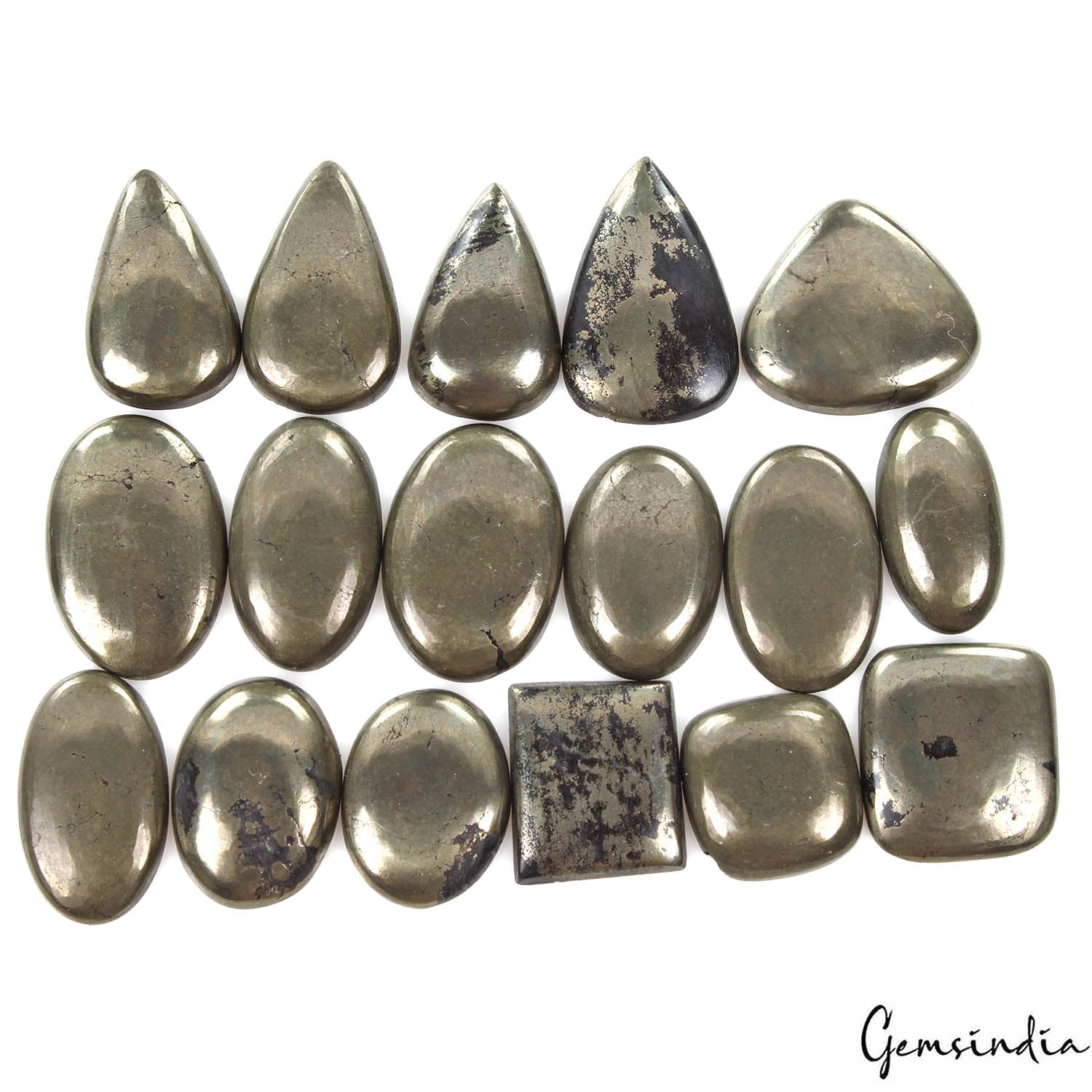 Pyrite Lot, Cabochon, Untreated, Gold — 17 Pieces, 16mm to 26mm, 350 Ct