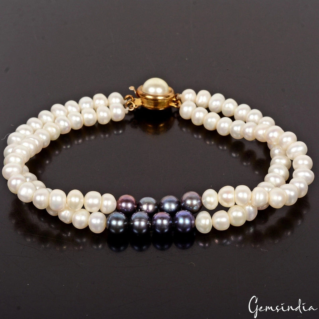 92.50 Ct Natural Round Bead Freshwater & Tahitian Pearl Bracelet 8" W Slide Lock