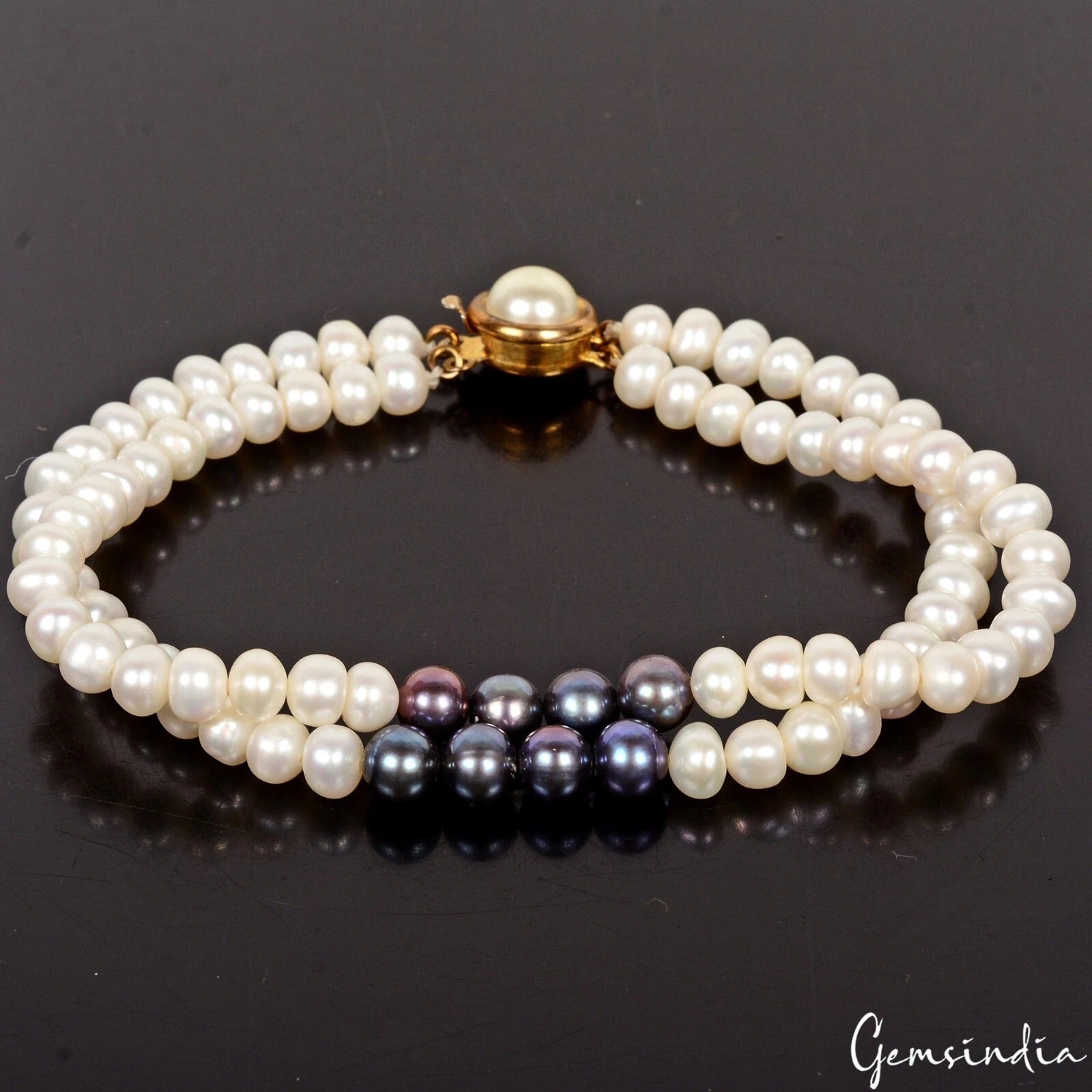 92.50 Ct Natural Round Bead Freshwater & Tahitian Pearl Bracelet 8" W Slide Lock