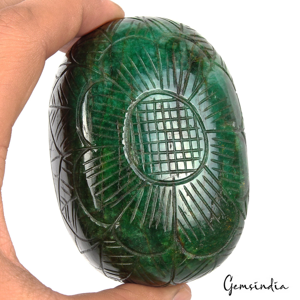 2150 Ct Natural Dark Green Brazilian Emerald Both Side Carving Oval Cut Gemstone