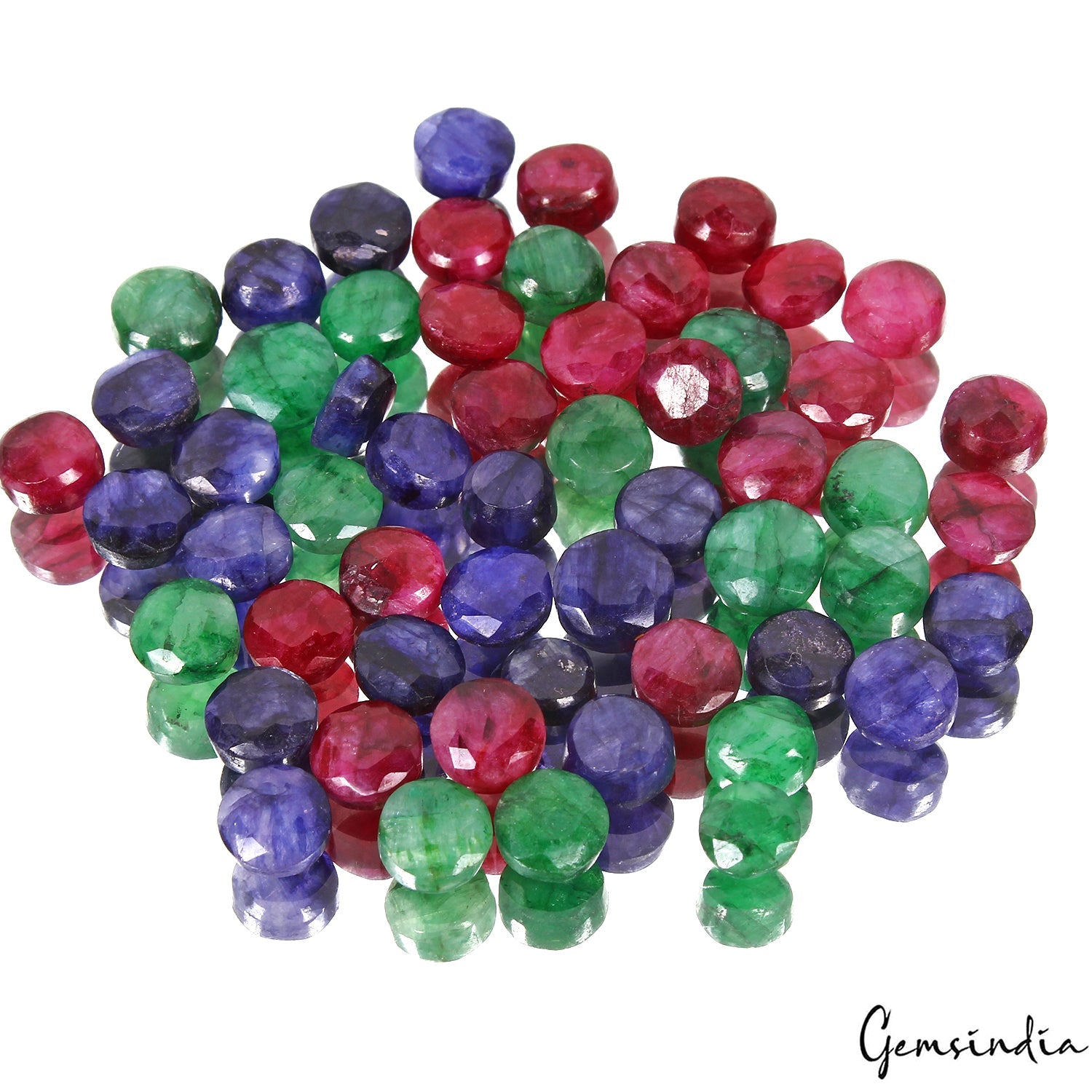 145 Ct/50 Pcs Natural Red Bixbite Blue Beryl Green Emerald Round Gem For Jewelry