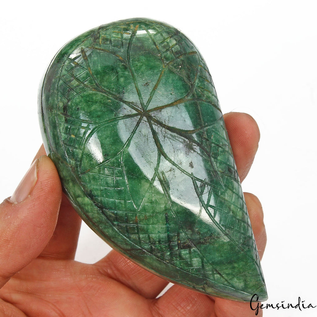 940 Cts Natural Brazilian Green Emerald Pear Leaf Cut Hand Carved Loose Huge Gem