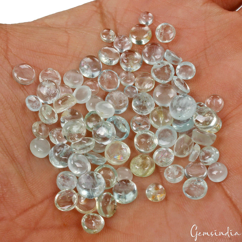 82 Pcs Blue Green Aquamarine Round Cab 3mm-7mm Loose Unheated Gemstones~56.70 Ct