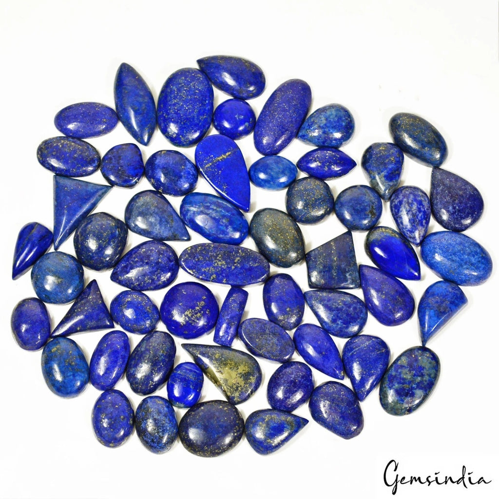 1220 Ct/55 Pcs Natural Blue Lapis Lazuli With Gold Flecks Mix Cab Wholesale Gems