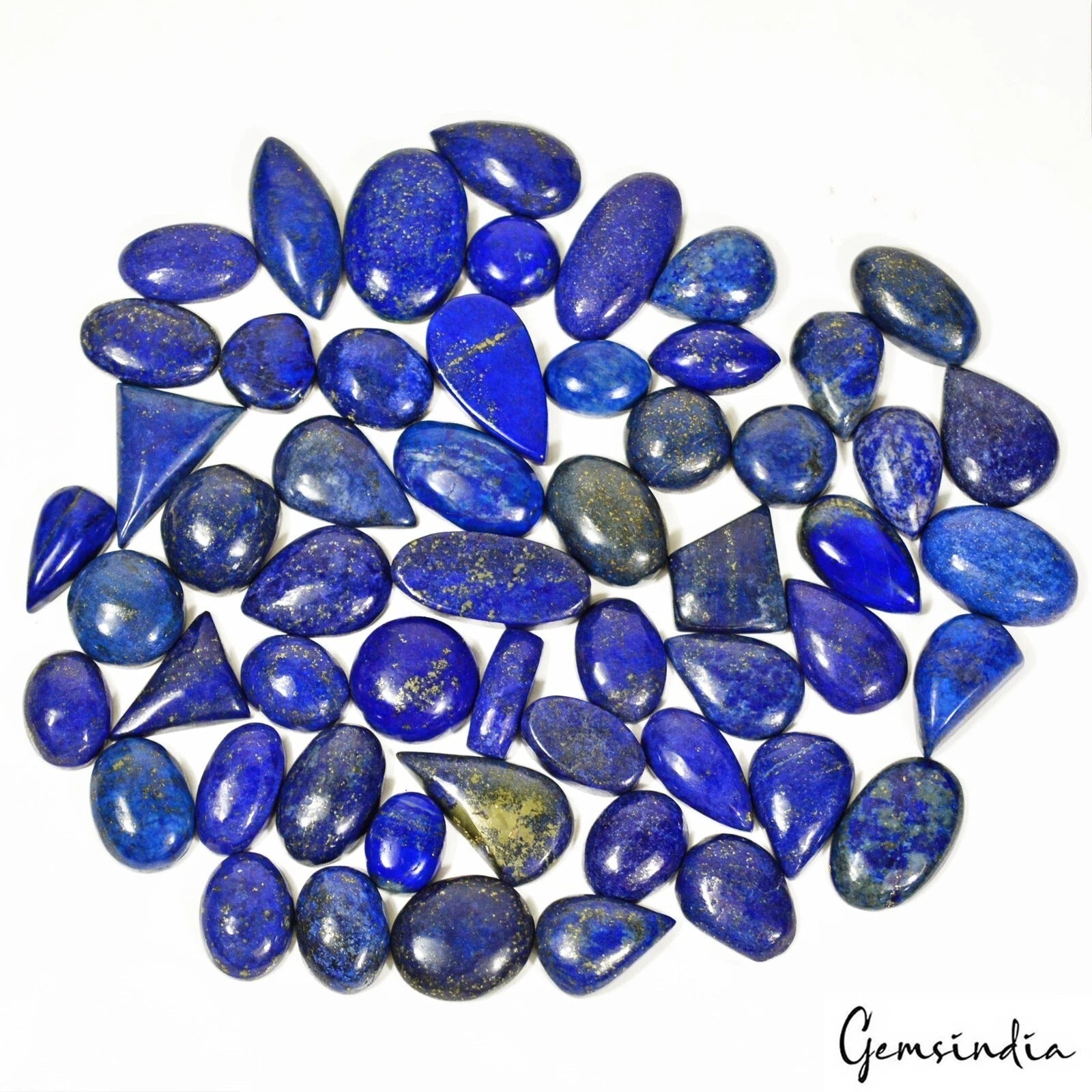 1220 Ct/55 Pcs Natural Blue Lapis Lazuli With Gold Flecks Mix Cab Wholesale Gems