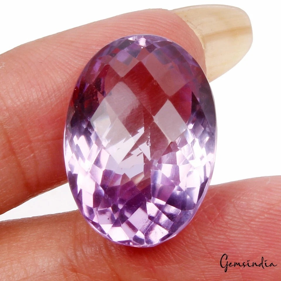 Amethyst Loose Gemstone, Oval Checker Cut, Untreated — 20x14x12mm, 23.00 Ct
