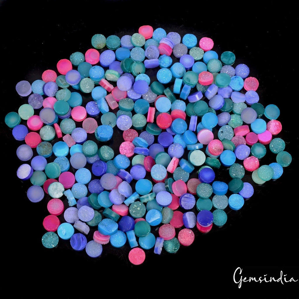 1000 Cts/260 Pcs Natural Multi Color Druzy Onyx Agate Round Cab Loose Gems Lot