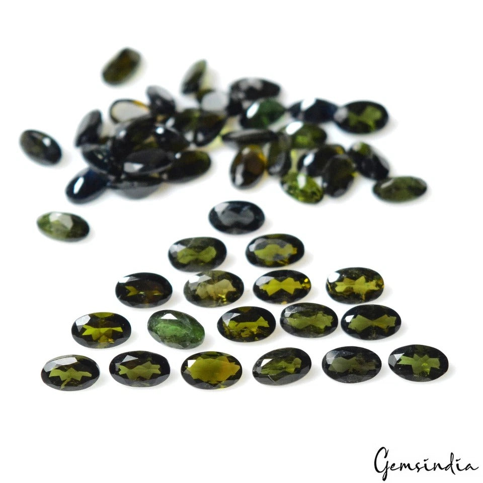 12 Cts/50 Pcs Natural Untreated Olive Green Tourmaline Oval Cut Gems For Jewelry