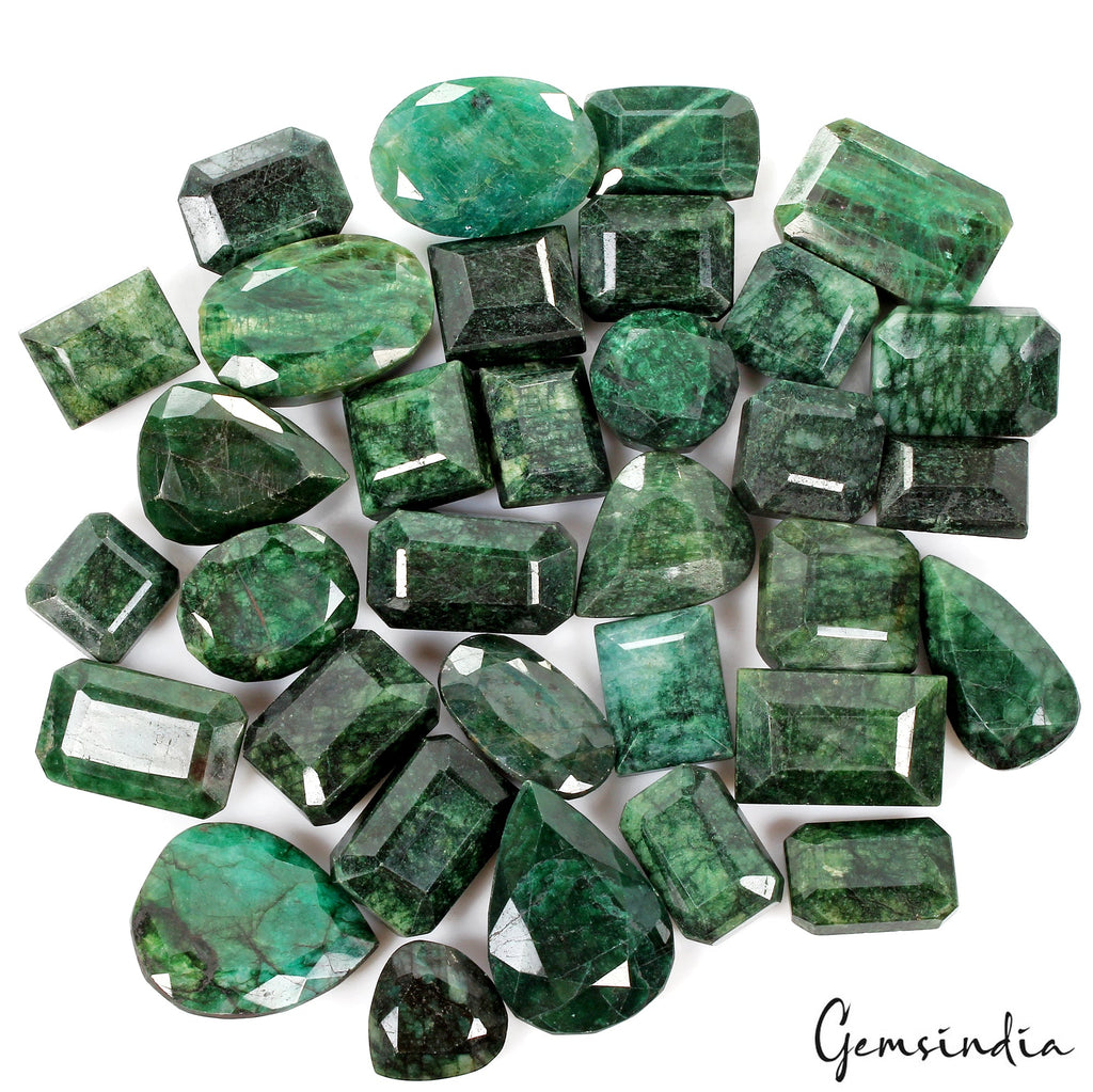 5000 Ct Natural Dark Green Emerald Mix Shape Faceted Earth Mined Gems Lot 33 Pcs