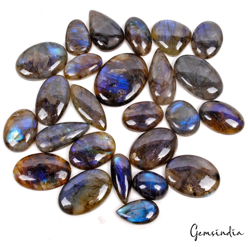 Labradorite Lot, Cabochon, Untreated, Blue — 26 Pieces, 20mm to 34mm, 680 Ct, India