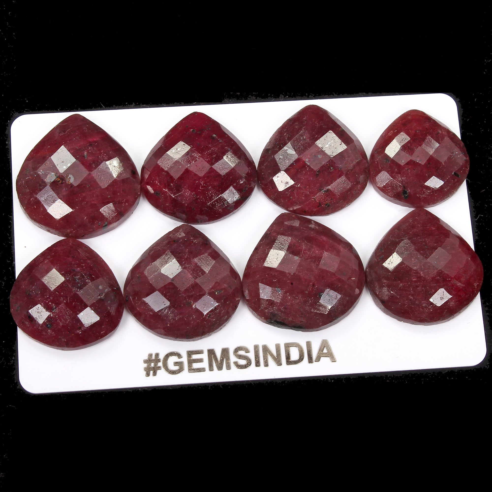8 Pcs Natural Dark Red Ruby Pear Checker Cut 19-22mm Gemstones w/Flat Back