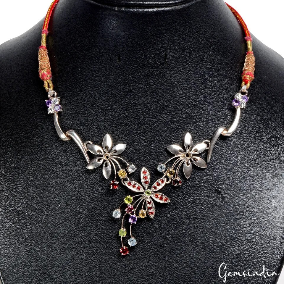 16.79 Gram Natural Untreated Top Multi Color Rare Gems 925 Silver Carved Pendant