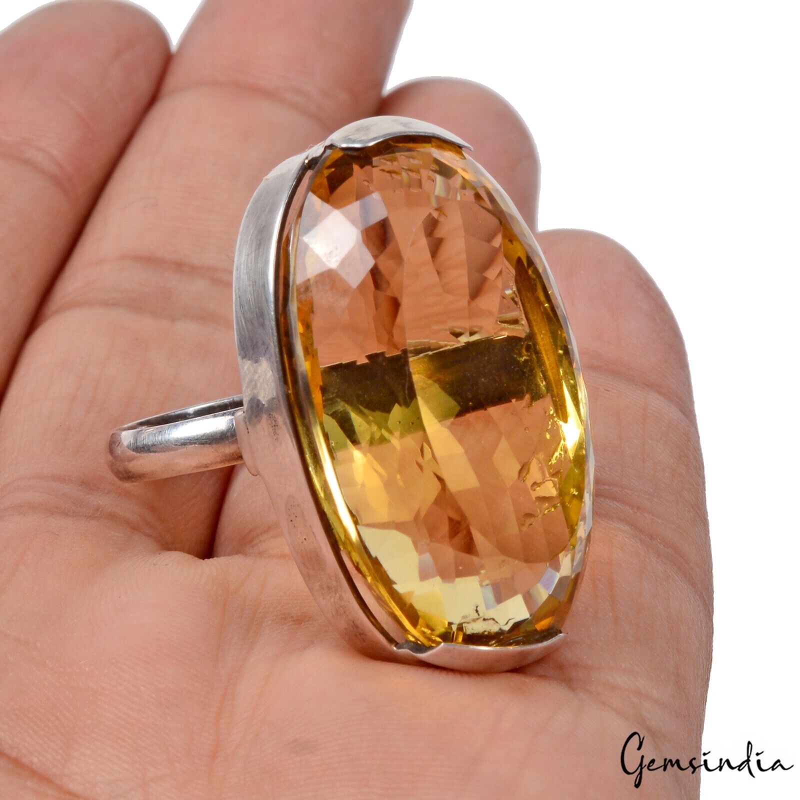 20.45 Gm Natural Citrine Gem Handmade 925 Sterling Silver Jewelry Ring For Women