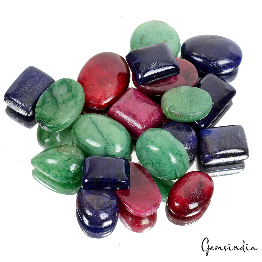 Emerald Lot, Cabochon, Color Enhanced, Multi Color — 19 Pieces, 14mm to 21mm, 330 Ct, Brazil