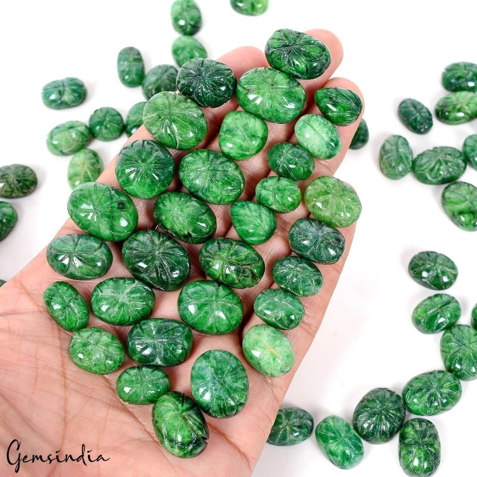 870 Ct/76 Pcs Natural Carving Green Emerald Mix, Ring Size Loose Gemstones Lot