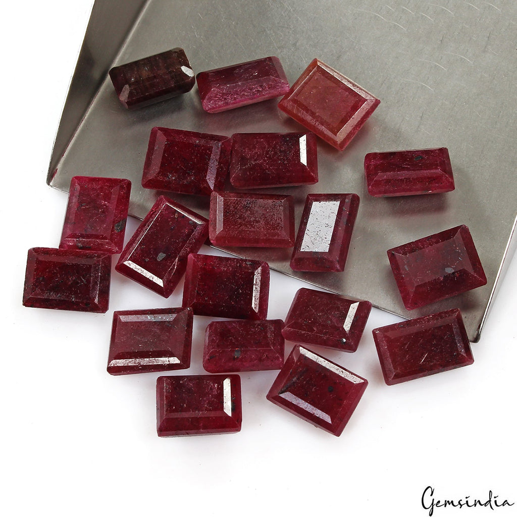 300 Ct Natural Red Ruby Rectangular Cut Faceted Loose Wholesale Gems Lot 19 Pcs