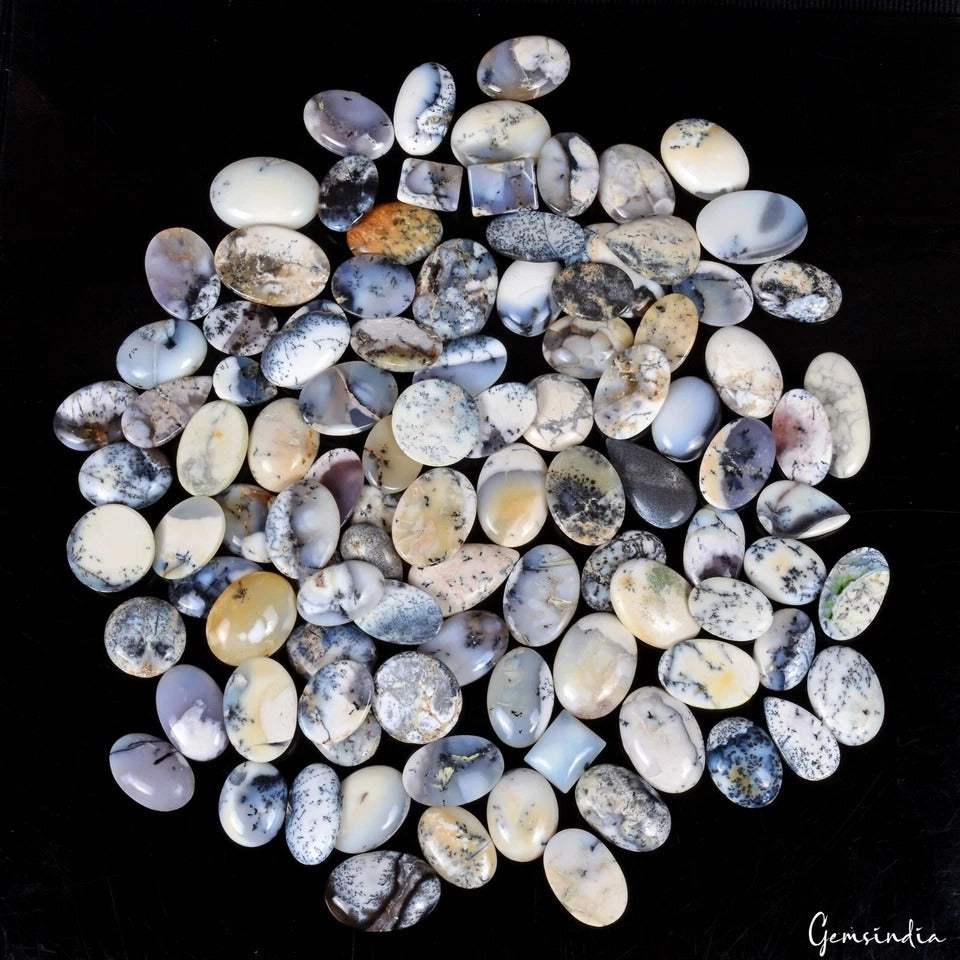 100 Pcs Natural Dendrite Opal Mix Shape Cabochon Loose Gemstones 3000 Ct/19-39mm