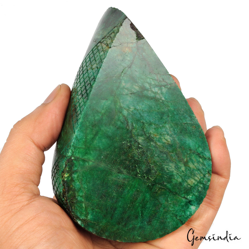 2900 Ct Natural Green Brazilian Emerald Pear Carving Earth Mined Loose