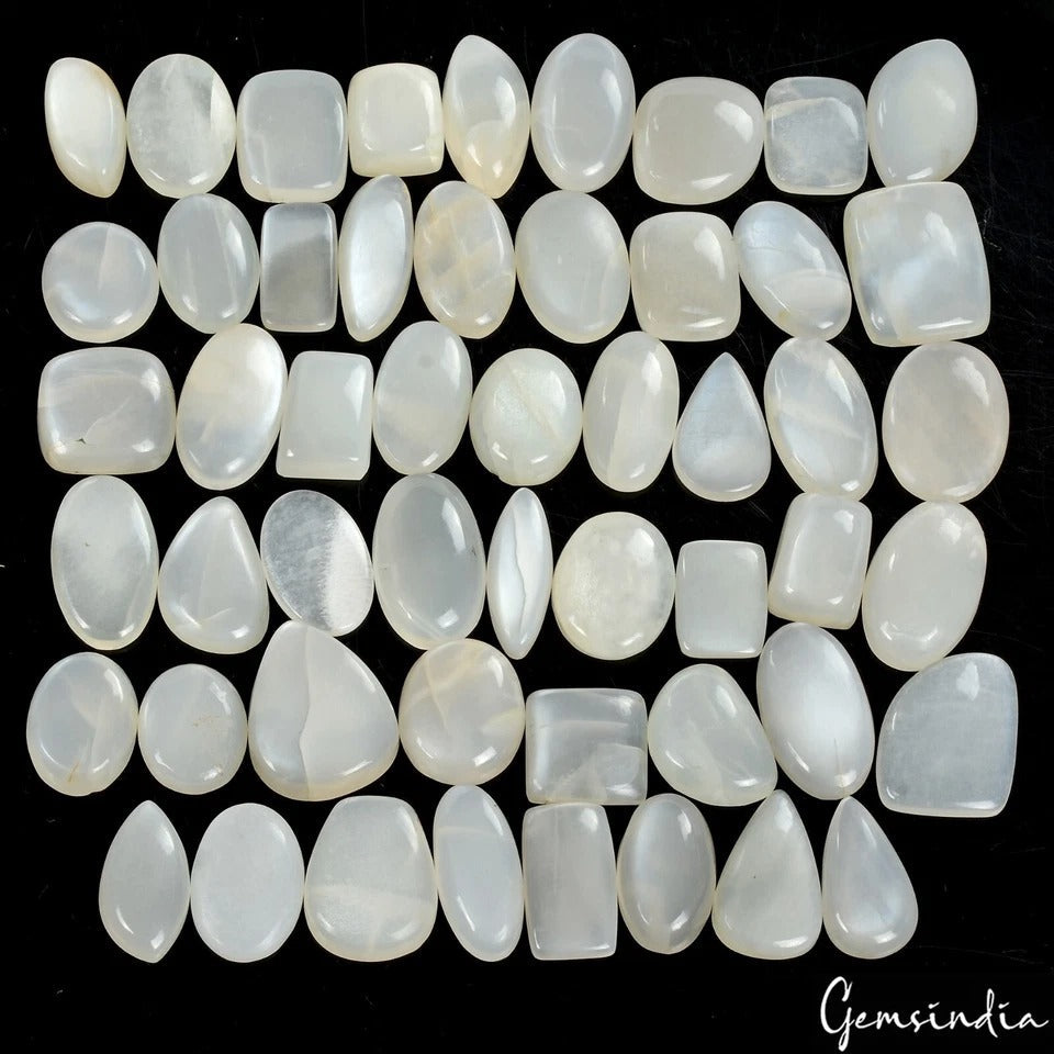 52 Pc Natural Silky Moonstone Mix Cabochon 13mm-21mm Loose Gemstones ~ 500 Cts