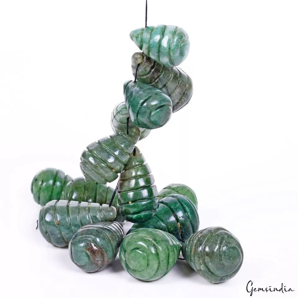 440 Cts/14 Pcs Natural Brazilian Green Emerald Pear Drill Carved Bead/Briolettes