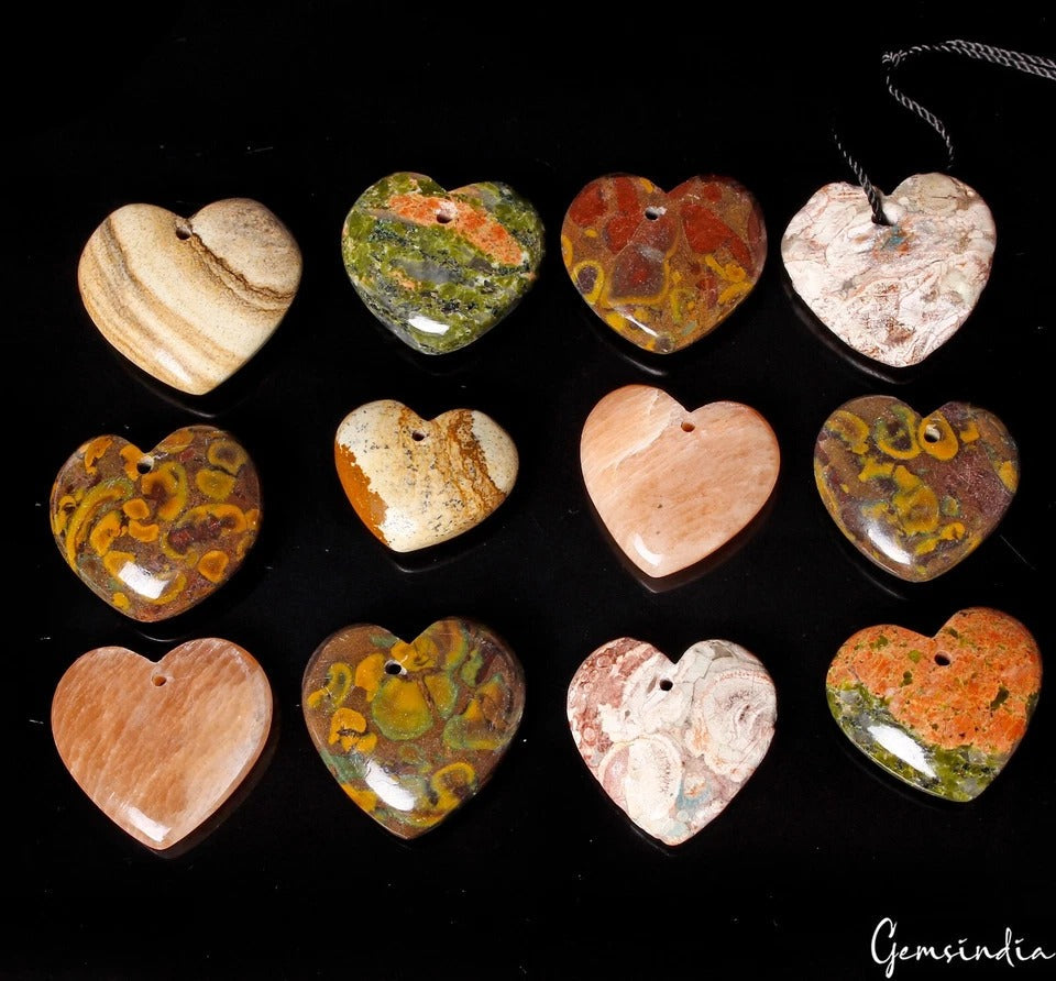 660 Ct/12 Pcs Natural Multi-Gems Heart Shape Drilled Beads For Pendant Jewelry