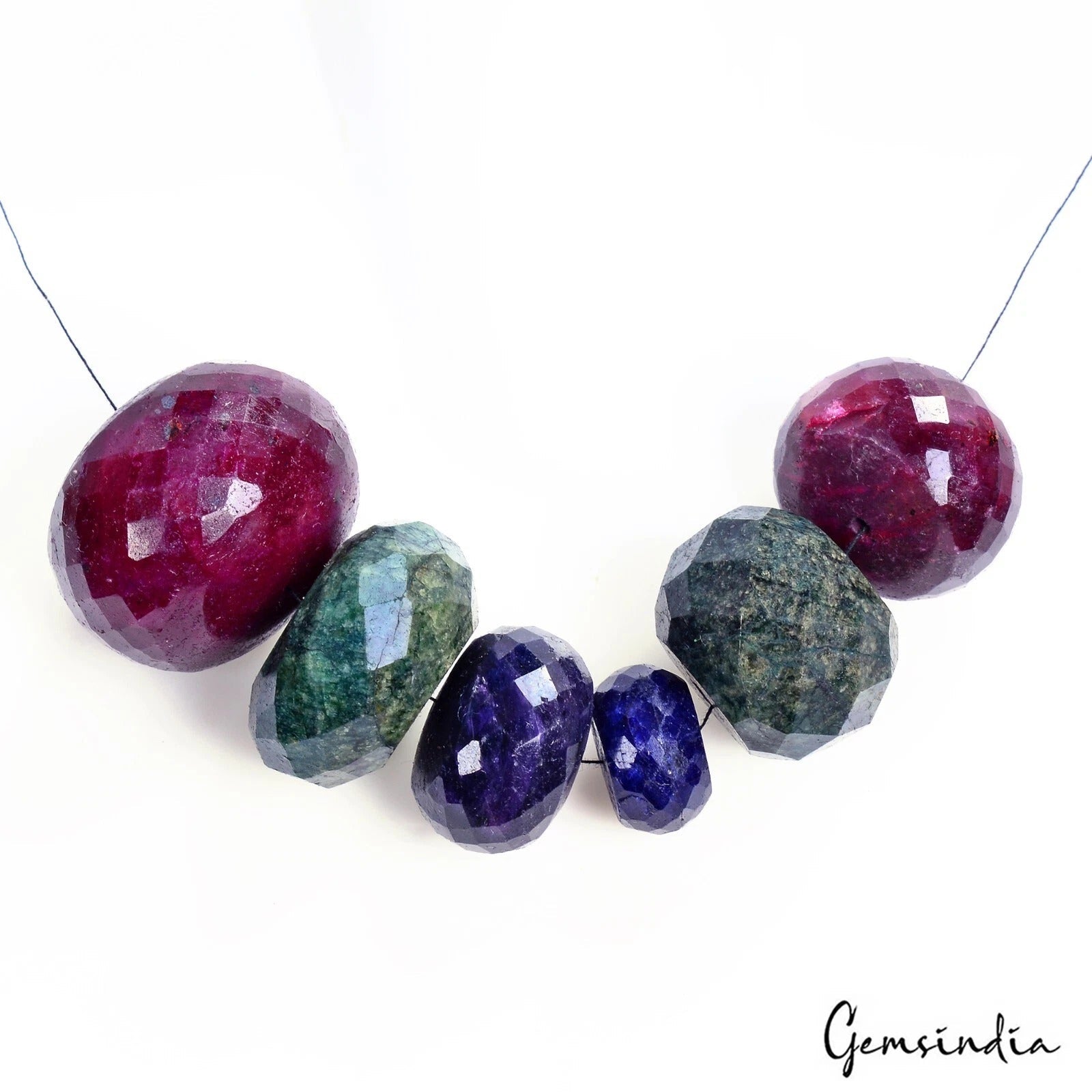 647 Ct/6 Pc Natural Ruby Emerald Sapphire Round Cut Loose Drilled Gemstone Beads