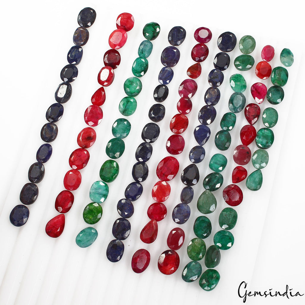 400 Ct/100 Pc Natural Multi Color Emerald Ruby Sapphire Mix Cut Gems For Jewelry