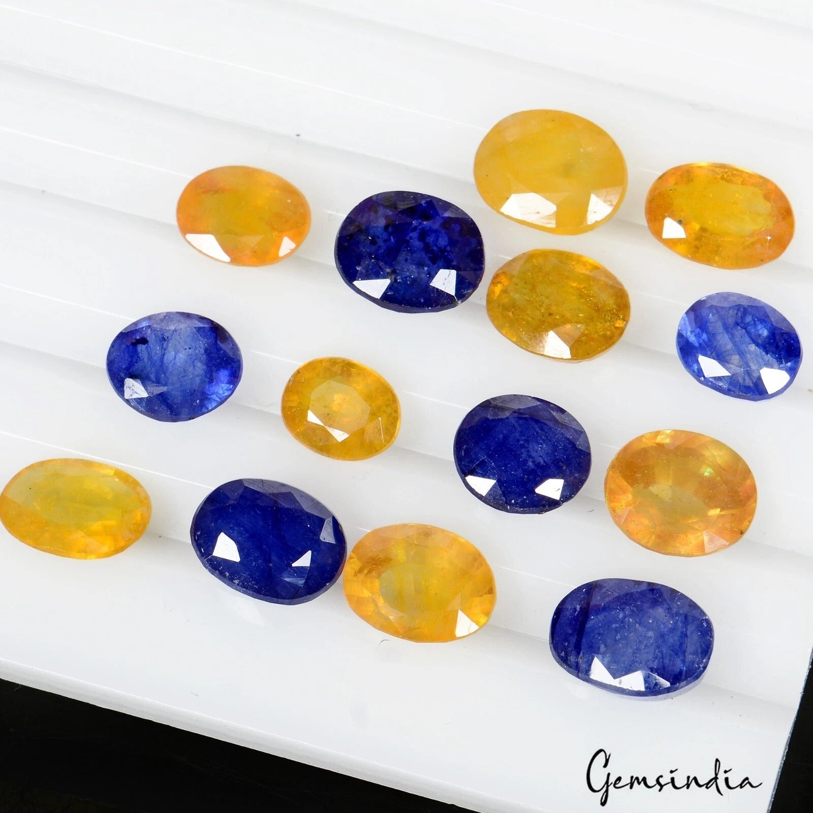 Certified 39.50 Cts/14 Pcs Natural Ceylon Yellow Blue Sapphire Oval Cut Gems Lot