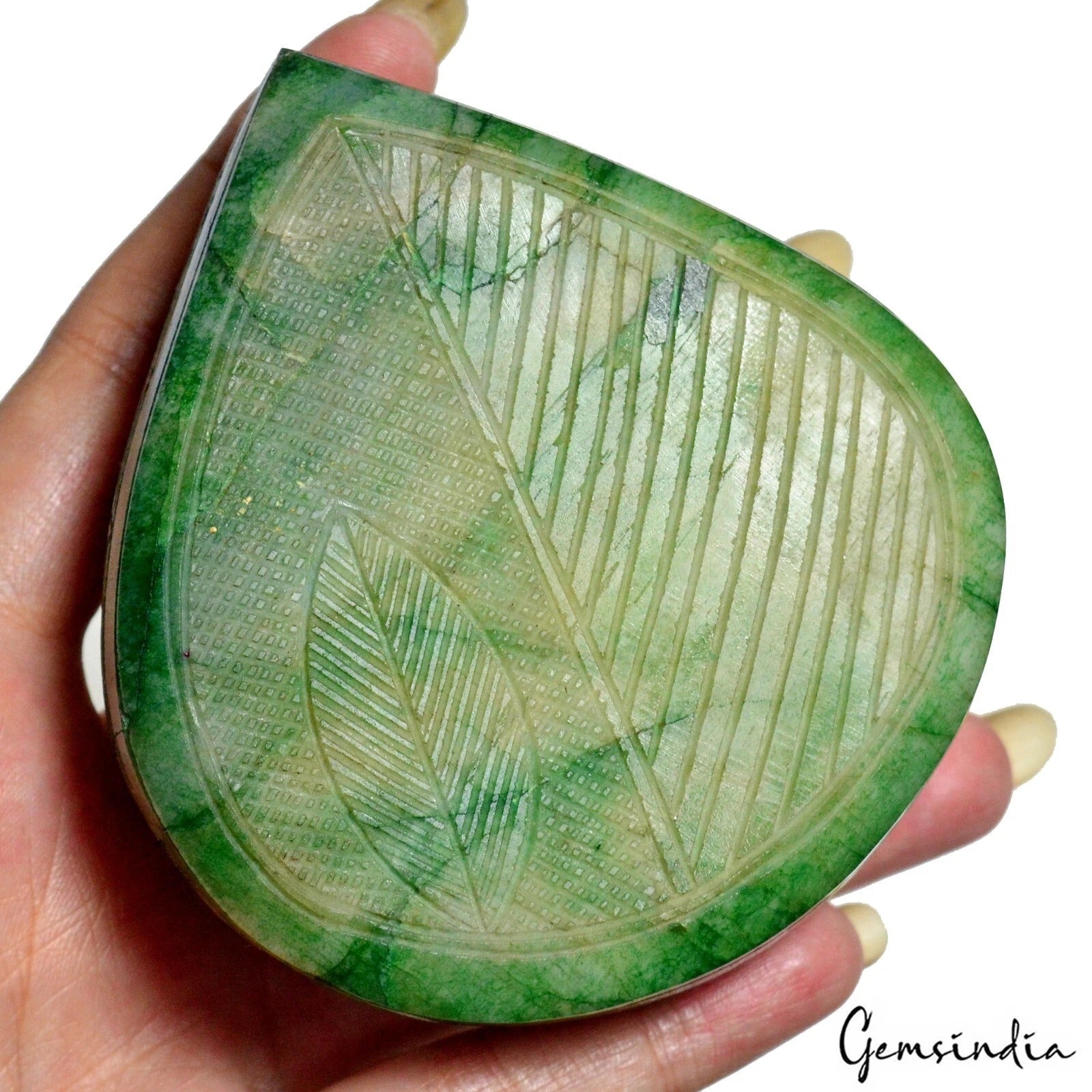 2300Ct Huge Hand Carved Green Emerald Natural Gemstone Teardrop - Flower Design