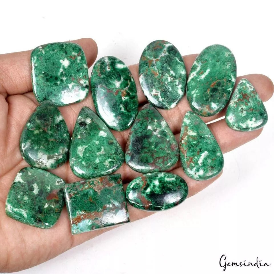 525 Ct/12 Pcs Natural Untreated Green Chrysocolla Mixed Cab Gems Lot For Jewelry