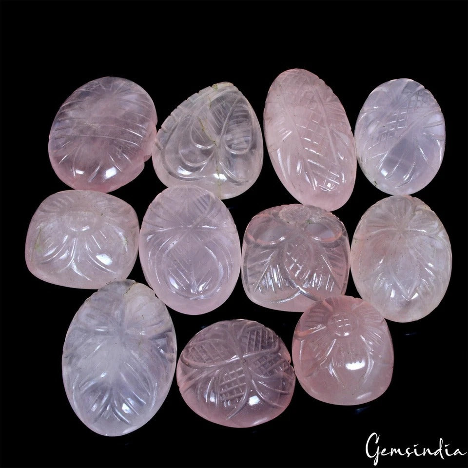 450 Ct Natural Untreated Pink Rose Quartz Beautiful Carving  Loose Gemstones Lot