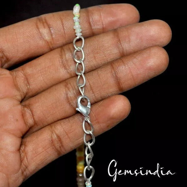 55+Ct Natural Multi Shine Ethiopian Opal Round cab Beaded Single Strand Necklace