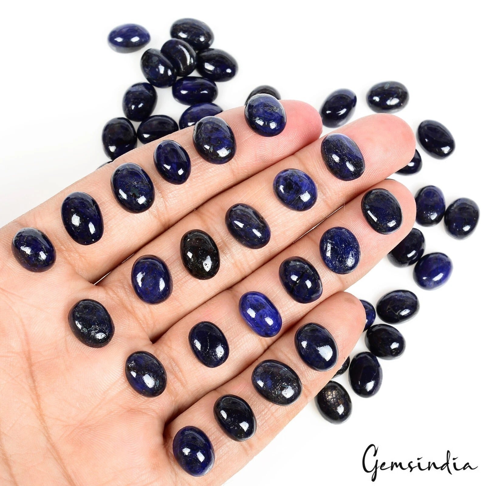 300 Ct/50 Pcs Natural African Dark Blue Sapphire Oval Cab Loose Gems For Jewelry
