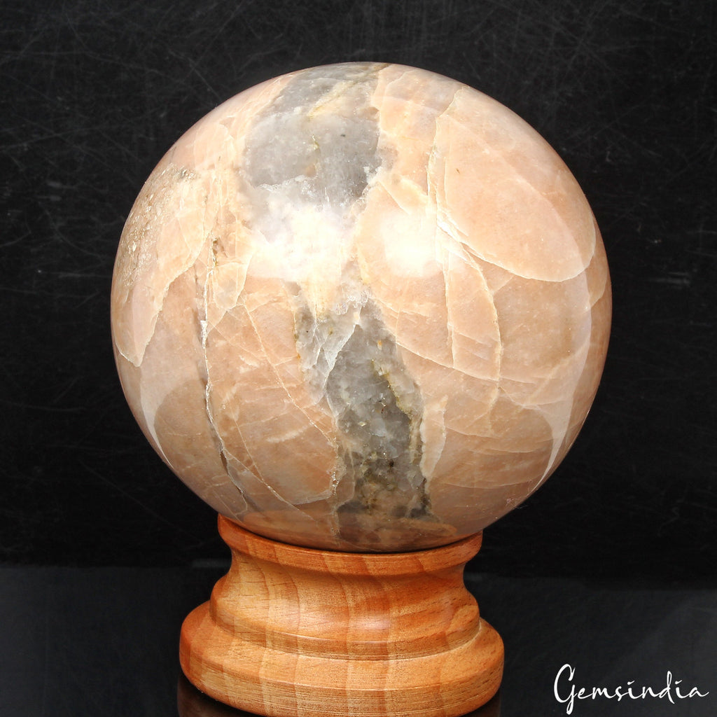 3040 Ct Natural Peach Moonstone Healing Crystal Mineral Sphere With Stand 3 Inch